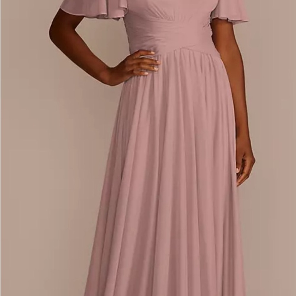 David's Bridal Flutter Sleeve Bridesmaid’s Dress Style F19933